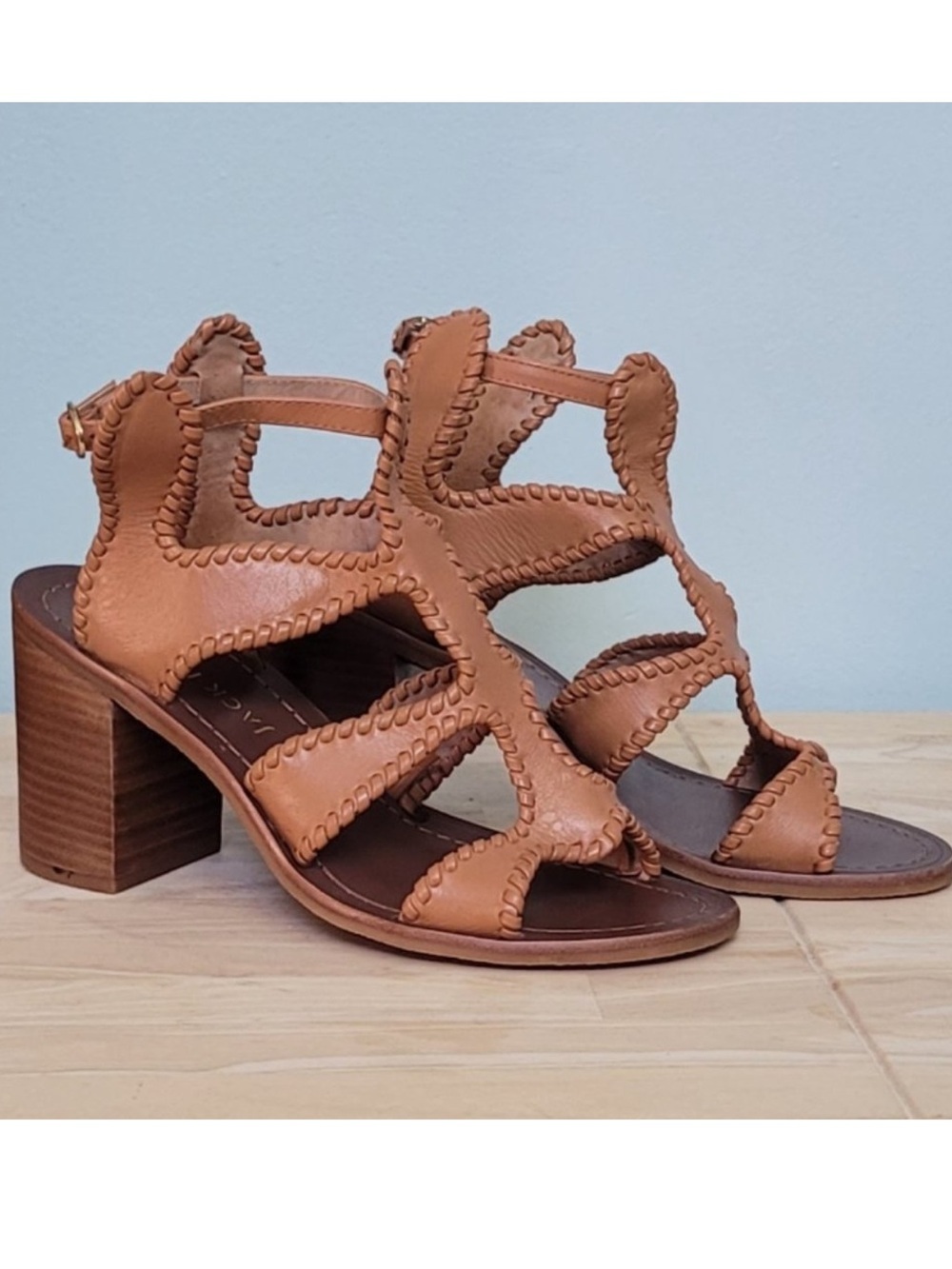 Jack Rogers Jackie Heeled Whipstitch Gladiator Sandals Size 9.5 cottagecore